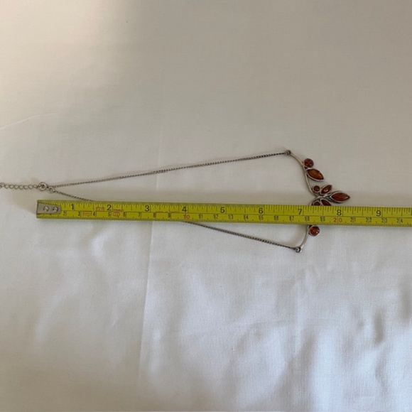 Sterling Silver and Cognac Amber Cabochons Bib Lavaliere Necklace - Picture 6 of 9